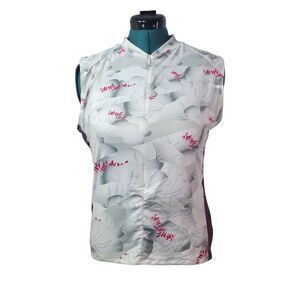 Terry‎ Cycling Vest Sleeveless Full Zip Gray Pink Floral Pockets Womens